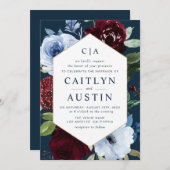 moderne marinesolfbloemen bruiloft kaart (Voorkant / Achterkant)