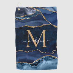 Moderne marinesonroge goudglitter geode monogram golfhanddoek