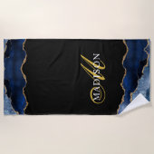 Moderne marinesonroge goudglitter geode monogram strandlaken (Voorkant)