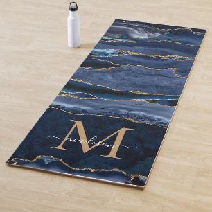 Moderne marinesonroge goudglitter geode monogram yogamat