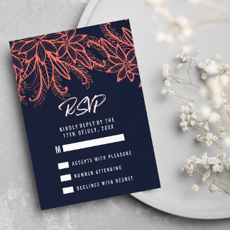 Moderne marinesurale blauwe koraalzomerbloem RSVP Kaartje