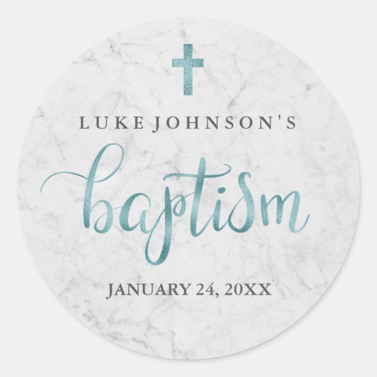 Moderne marmer Blue Baptism Sticker (Voorkant)