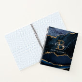 Moderne marmer Blue Gold Glitter Monogram Notitieboek (Binnen)