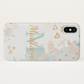 Moderne marmer Blue Pink Gold Cool Initiaal Name Case-Mate iPhone Case (Achterkant (horizontaal))