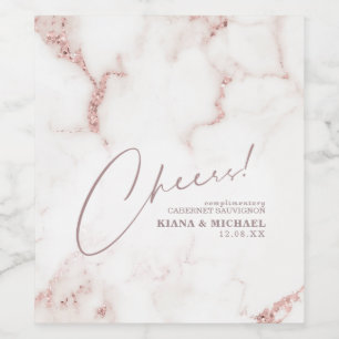 Moderne marmer Cheers Dusty Roos Gold ID816 Wijn Etiket