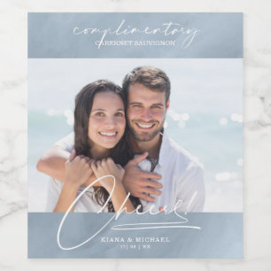 Moderne marmer Cheers Photo Dusty Blue ID816 Wijn Etiket