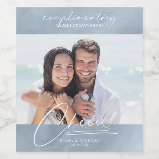 Moderne marmer Cheers Photo Dusty Blue ID816 Wijn Etiket (Enkel label)