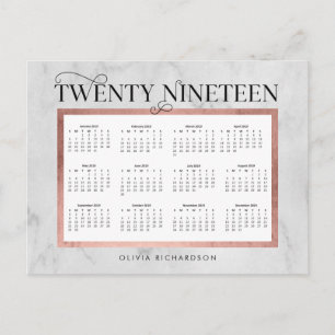 Moderne marmer en Faux Roos Gold 2019 Agenda Feestdagenkaart