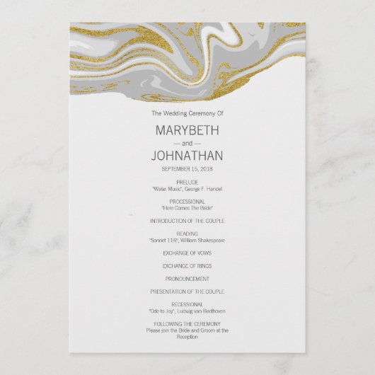 Moderne marmer- en Gold Wedding-kaart Programma (Voorkant)