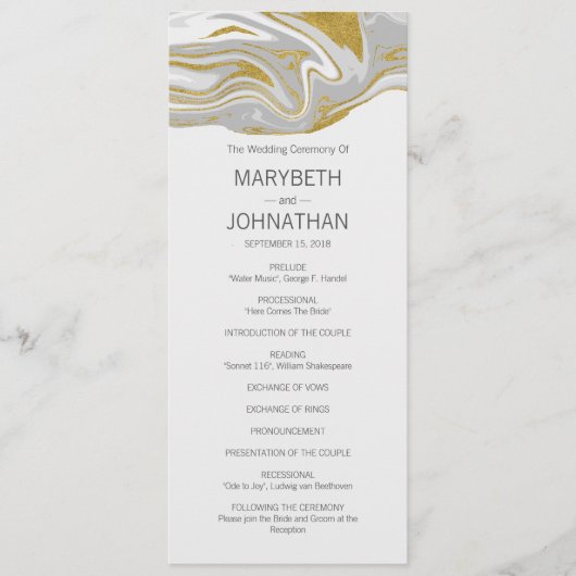 Moderne marmer- en Gold Wedding-kaart Programma (Voorkant)