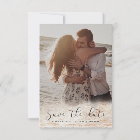 Moderne marmer Fade in Beige Copper Custom Photo Save The Date (Voorkant)