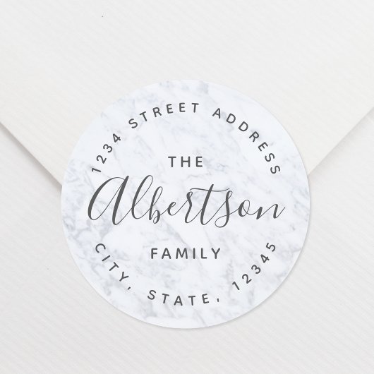 Moderne Marmer Familie Naam Retouradres Ronde Sticker