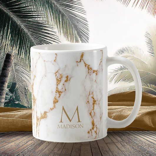 Moderne marmer Glitter Monogram Gold ID816 Koffiemok