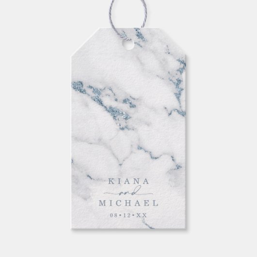 Moderne marmer Glitter Wedding Dusty Blue ID816 Cadeaulabel (Voorkant)