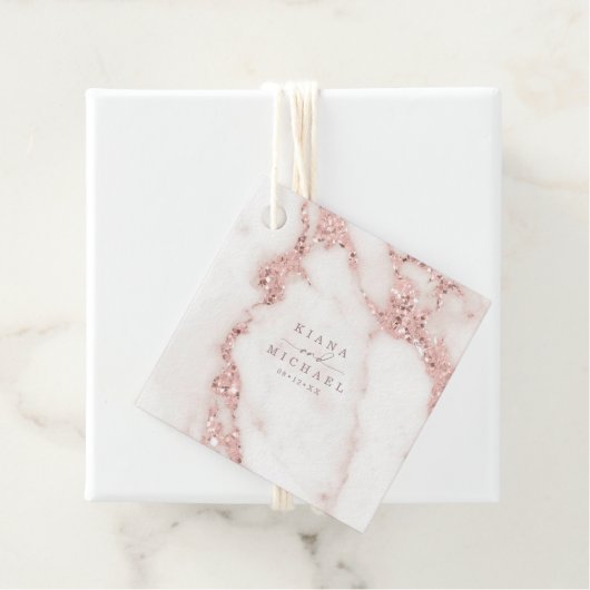 Moderne marmer Glitter Wedding Roos Gold ID816 Bedankjes Labels (In situ)