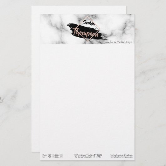 Moderne Marmer Paint Stroke Glitter Name Briefpapier (Voorkant / Achterkant)