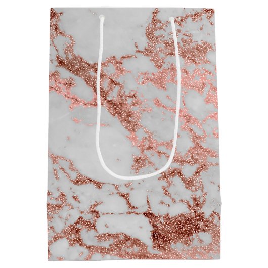 Moderne marmer Roos Gold Glitter Medium Cadeauzakje (Achterkant)