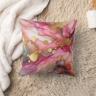 Moderne Marmer Roze + Goud Luxe Alcohol Ink Kussen