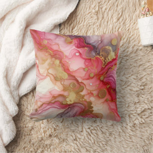Moderne Marmer Roze + Goud Luxe Alcohol Ink Kussen