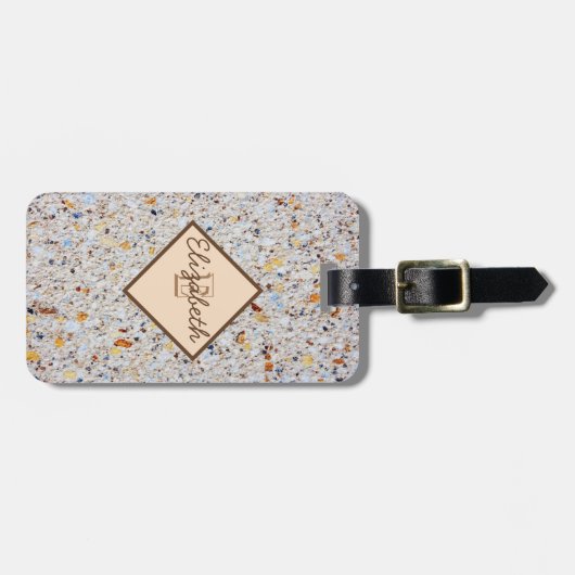 Moderne marmer Stone Texture, monogram-persoonlijk Bagagelabel (Voorkant horizontaal)
