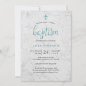 Moderne marmeren blauwe doop uitnodiging (Voorkant)