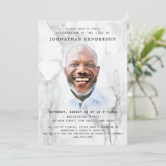 Moderne Marmeren Foto Viering van het Leven/Begraf Kaart (Staand voorkant)