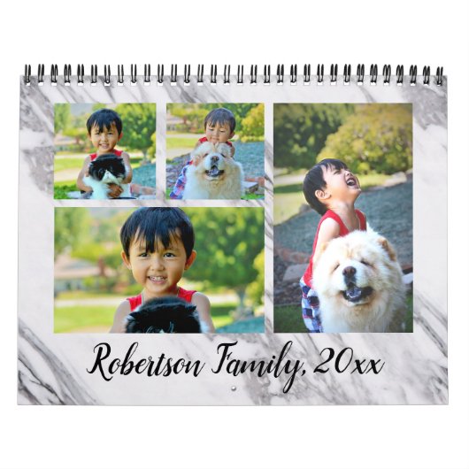 Moderne Marmeren Fotocollage Maandelijkse Kalender (Hoes)
