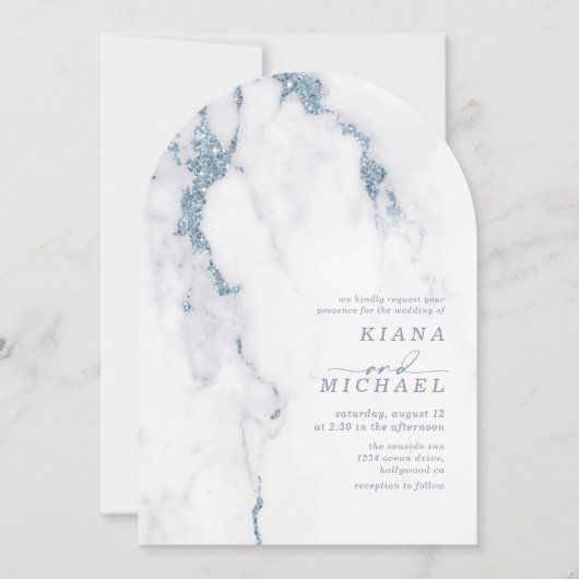 Moderne Marmeren Glitter Dusty Blue Arch ID816 Kaart (Voorkant)