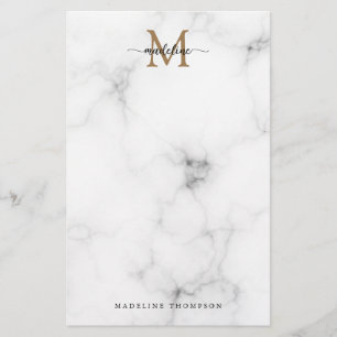 Moderne marmeren gouden vrouwelijk script monogram briefpapier