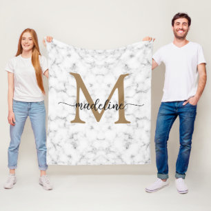 Moderne marmeren gouden vrouwelijke script monogra fleece deken