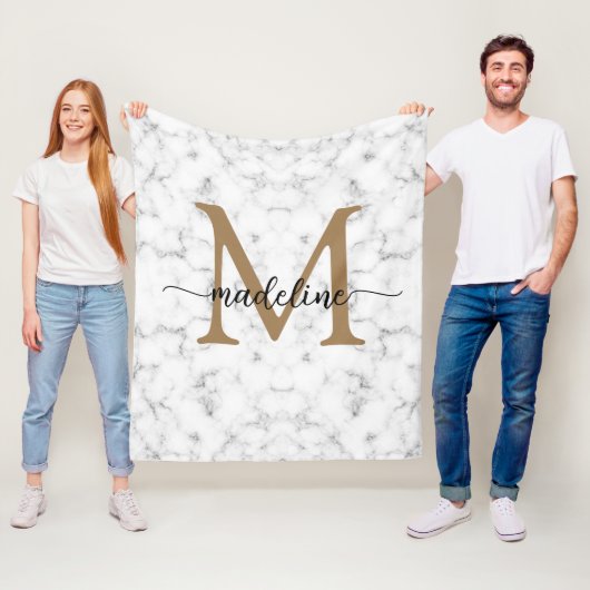 Moderne marmeren gouden vrouwelijke script monogra fleece deken (In situ)