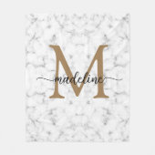 Moderne marmeren gouden vrouwelijke script monogra fleece deken (Voorkant)