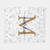 Moderne marmeren gouden vrouwelijke script monogra fleece deken (Voorkant (Horizontaal))