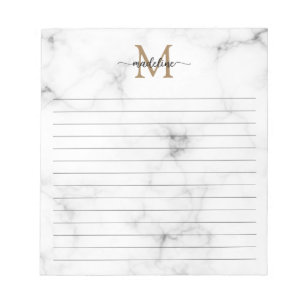 Moderne marmeren gouden vrouwelijke script monogra notitieblok