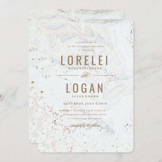 Moderne Marmeren Huwelijksuitnodiging | Goud Kaart (Voorkant / Achterkant)