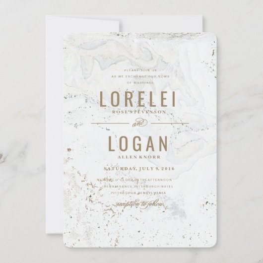 Moderne Marmeren Huwelijksuitnodiging | Goud Kaart (Voorkant)