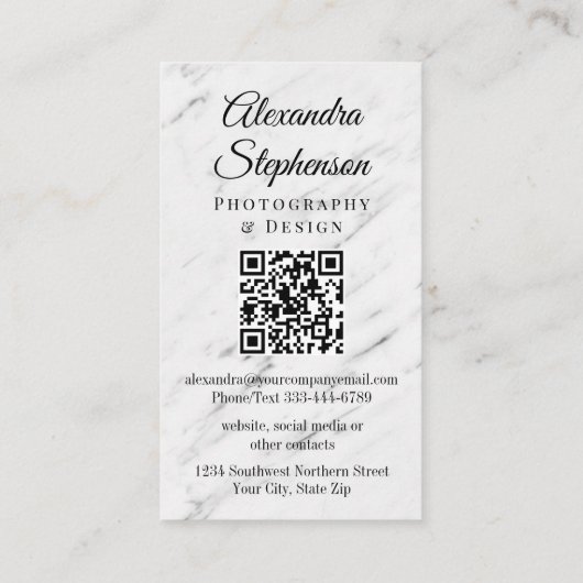 Moderne Marmeren Klassieke Elegante QR Code Custom Visitekaartje (Achterkant)