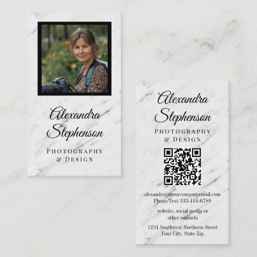 Moderne Marmeren Klassieke Elegante QR Code Custom Visitekaartje (Voorkant / Achterkant)