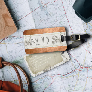 Moderne marmeren monogram gestreepte bagagelabel