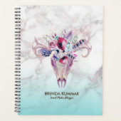 Moderne Marmeren Ombre & Bloemen Boho schedel Planner (Voorkant)