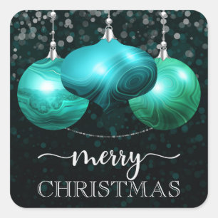 Moderne Marmeren Turquoise Kerstbal Vierkante Sticker