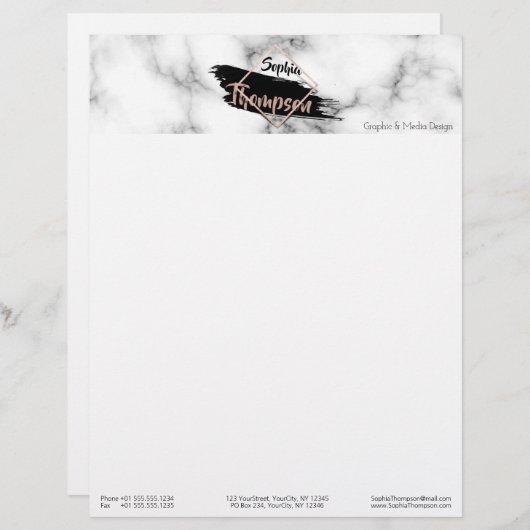Moderne Marmeren Verf Stroke Naam - Letterhead Gepersonaliseerd Briefhoofd (Voorkant / Achterkant)