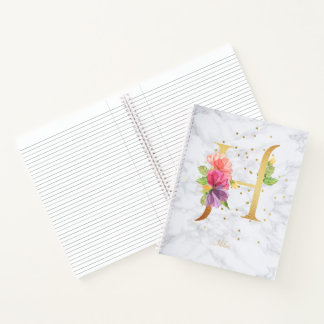 Moderne marmeren waterverf gouden monogram letter notitieboek