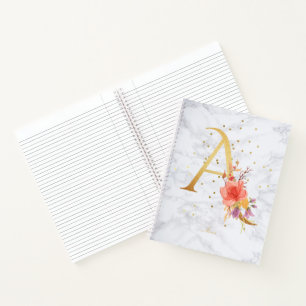 Moderne marmeren waterverf gouden monogram letter notitieboek
