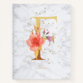 Moderne Marmeren Waterverf Gouden Monogram Letter  Notitieboek (Voorkant)