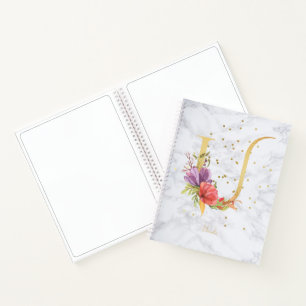 Moderne marmeren waterverf gouden monogram letter  notitieboek