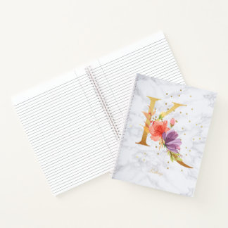 Moderne Marmeren Waterverf Gouden Monogram Letter  Notitieboek