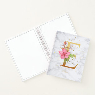 Moderne marmeren waterverf gouden monogram letter  notitieboek