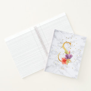 Moderne marmeren waterverf gouden monogram letter  notitieboek