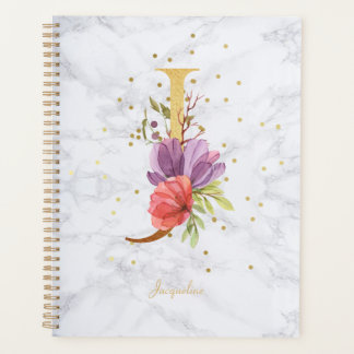 Moderne marmeren waterverf gouden monogram letter  planner